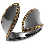 IP Light Black  (IP Gun) Stainless Steel Ring with Top Grade Crystal  in Smoked Quartz