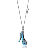 IP Light Black  (IP Gun) Stainless Steel Chain Pendant with Top Grade Crystal  in Aquamarine