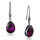 IP Light Black  (IP Gun) Stainless Steel Earrings with Top Grade Crystal  in Fuchsia