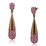 IP Coffee light Stainless Steel Earrings with Top Grade Crystal  in Light Peach