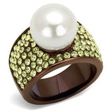 IP Coffee light Stainless Steel Ring with Synthetic Pearl in White