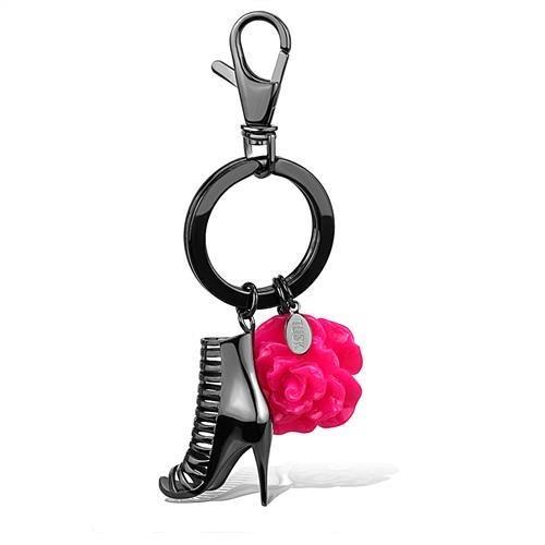 IP Light Black  (IP Gun) Stainless Steel Key Ring with Synthetic Synthetic Stone in Rose