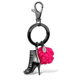 IP Light Black  (IP Gun) Stainless Steel Key Ring with Synthetic Synthetic Stone in Rose