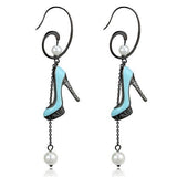 IP Light Black  (IP Gun) Stainless Steel Earrings with Synthetic Pearl in White