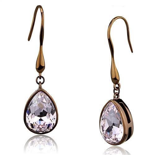 IP Coffee light Stainless Steel Earrings with Top Grade Crystal  in Light Peach