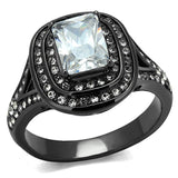 IP Light Black  (IP Gun) Stainless Steel Ring with AAA Grade CZ  in Clear