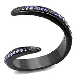 IP Light Black  (IP Gun) Stainless Steel Ring with Top Grade Crystal  in Tanzanite