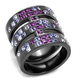 IP Light Black  (IP Gun) Stainless Steel Ring with Top Grade Crystal  in Multi Color