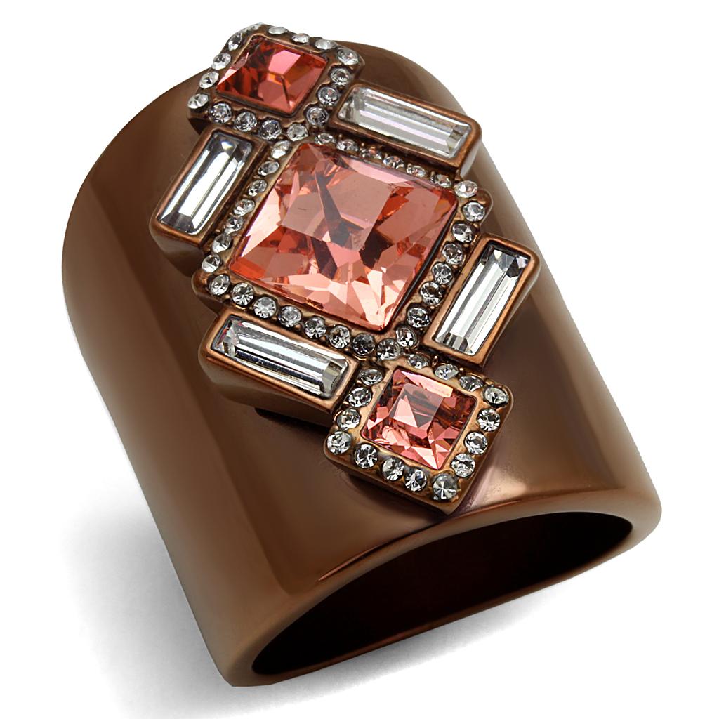 IP Coffee light Stainless Steel Ring with Top Grade Crystal  in Rose