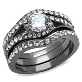 IP Light Black  (IP Gun) Stainless Steel Ring with AAA Grade CZ  in Clear