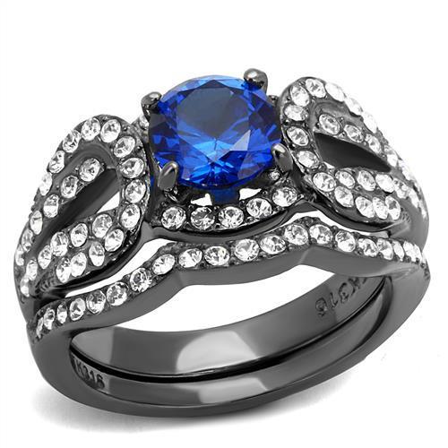 IP Light Black  (IP Gun) Stainless Steel Ring with Synthetic Spinel in London Blue