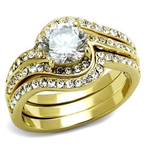 IP Gold(Ion Plating) Stainless Steel Ring with AAA Grade CZ  in Clear