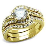 IP Gold(Ion Plating) Stainless Steel Ring with AAA Grade CZ  in Clear