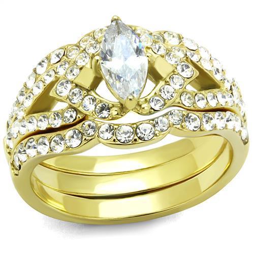 IP Gold(Ion Plating) Stainless Steel Ring with AAA Grade CZ  in Clear
