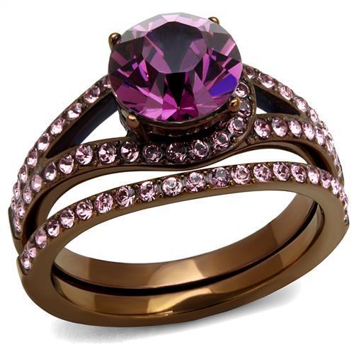 IP Coffee light Stainless Steel Ring with Top Grade Crystal  in Amethyst