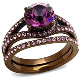 IP Coffee light Stainless Steel Ring with Top Grade Crystal  in Amethyst