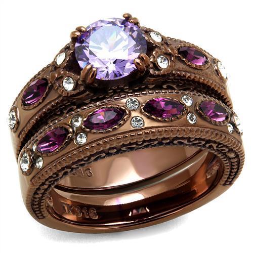 IP Coffee light Stainless Steel Ring with AAA Grade CZ  in Amethyst