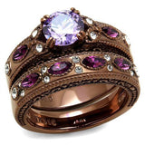 IP Coffee light Stainless Steel Ring with AAA Grade CZ  in Amethyst