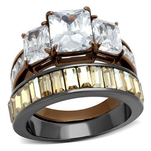 IP Light Black & IP Light coffee Stainless Steel Ring with AAA Grade CZ  in Clear