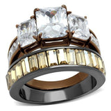 IP Light Black & IP Light coffee Stainless Steel Ring with AAA Grade CZ  in Clear