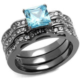 IP Light Black  (IP Gun) Stainless Steel Ring with AAA Grade CZ  in Sea Blue