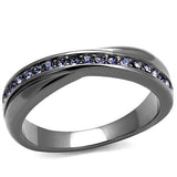 IP Light Black  (IP Gun) Stainless Steel Ring with Top Grade Crystal  in Tanzanite