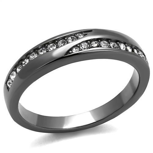 IP Light Black  (IP Gun) Stainless Steel Ring with Top Grade Crystal  in Clear