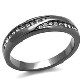IP Light Black  (IP Gun) Stainless Steel Ring with Top Grade Crystal  in Clear