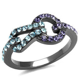 IP Light Black  (IP Gun) Stainless Steel Ring with Top Grade Crystal  in Tanzanite
