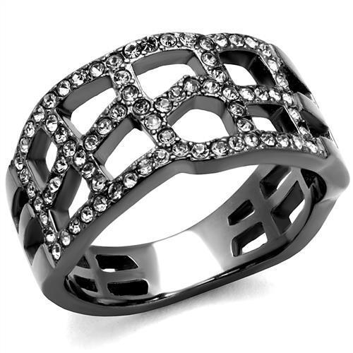 IP Light Black  (IP Gun) Stainless Steel Ring with Top Grade Crystal  in Black Diamond