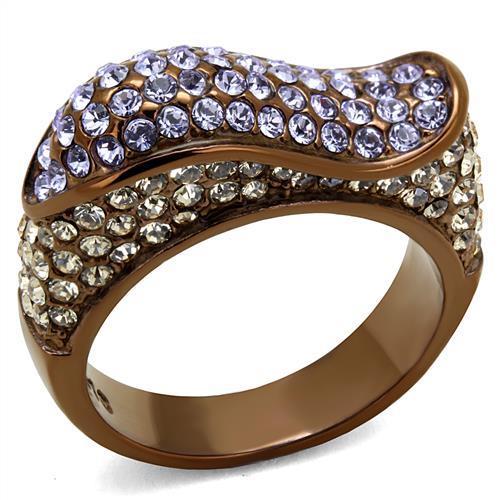 IP Coffee light Stainless Steel Ring with Top Grade Crystal  in Multi Color