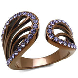 IP Coffee light Stainless Steel Ring with Top Grade Crystal  in Tanzanite