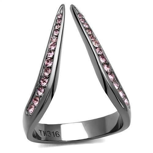 IP Light Black  (IP Gun) Stainless Steel Ring with Top Grade Crystal  in Light Amethyst