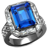 IP Light Black  (IP Gun) Stainless Steel Ring with Top Grade Crystal  in Capri Blue