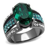 IP Light Black  (IP Gun) Stainless Steel Ring with Top Grade Crystal  in Emerald