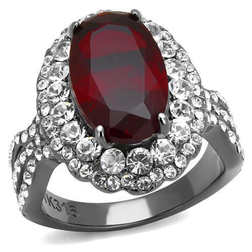 IP Light Black  (IP Gun) Stainless Steel Ring with Synthetic Synthetic Glass in Siam