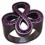 IP Dark Brown (IP coffee) Stainless Steel Ring with Top Grade Crystal  in Fuchsia