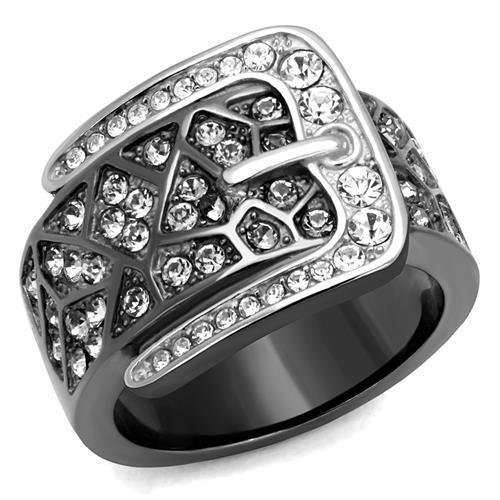 Two-Tone IP Black Stainless Steel Ring with Top Grade Crystal  in Black Diamond