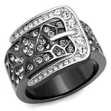 Two-Tone IP Black Stainless Steel Ring with Top Grade Crystal  in Black Diamond