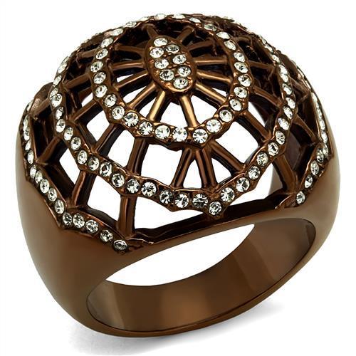 IP Coffee light Stainless Steel Ring with Top Grade Crystal  in Clear