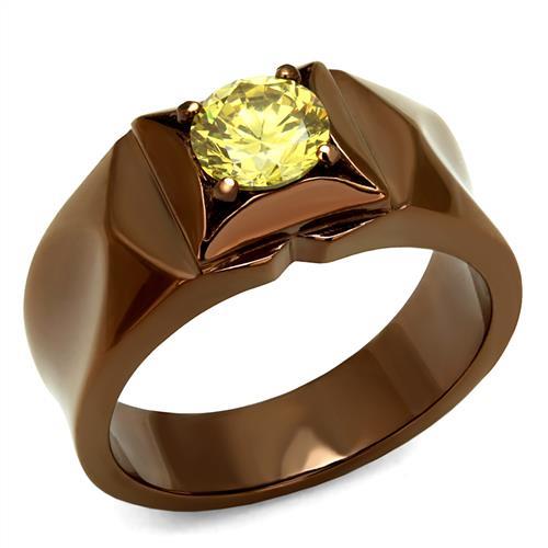 IP Coffee light Stainless Steel Ring with AAA Grade CZ  in Topaz