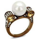 IP Coffee light Stainless Steel Ring with Synthetic Pearl in White