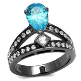 IP Light Black  (IP Gun) Stainless Steel Ring with AAA Grade CZ  in Sea Blue