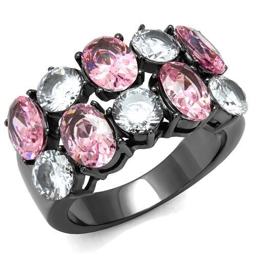 IP Light Black  (IP Gun) Stainless Steel Ring with AAA Grade CZ  in Rose