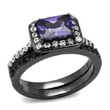 IP Light Black  (IP Gun) Stainless Steel Ring with AAA Grade CZ  in Tanzanite