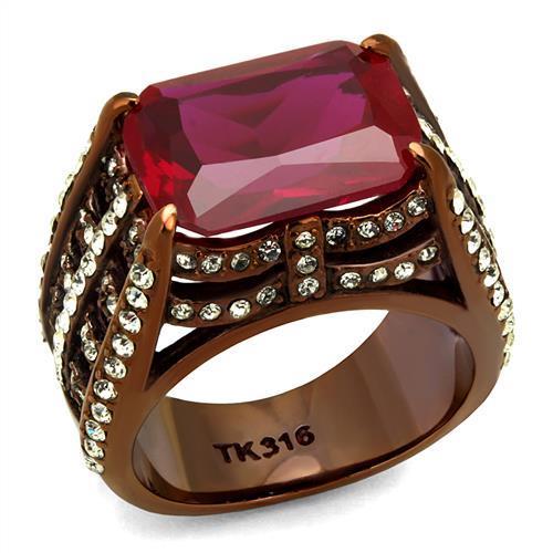 IP Coffee light Stainless Steel Ring with Synthetic Synthetic Glass in Garnet