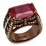 IP Coffee light Stainless Steel Ring with Synthetic Synthetic Glass in Garnet
