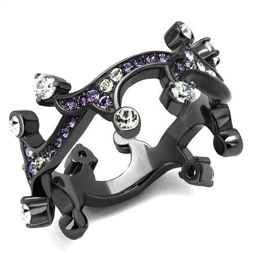 IP Light Black  (IP Gun) Stainless Steel Ring with AAA Grade CZ  in Clear