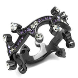 IP Light Black  (IP Gun) Stainless Steel Ring with AAA Grade CZ  in Clear