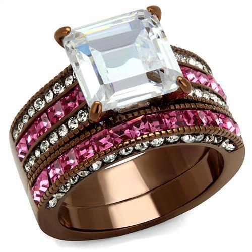 IP Coffee light Stainless Steel Ring with AAA Grade CZ  in Clear